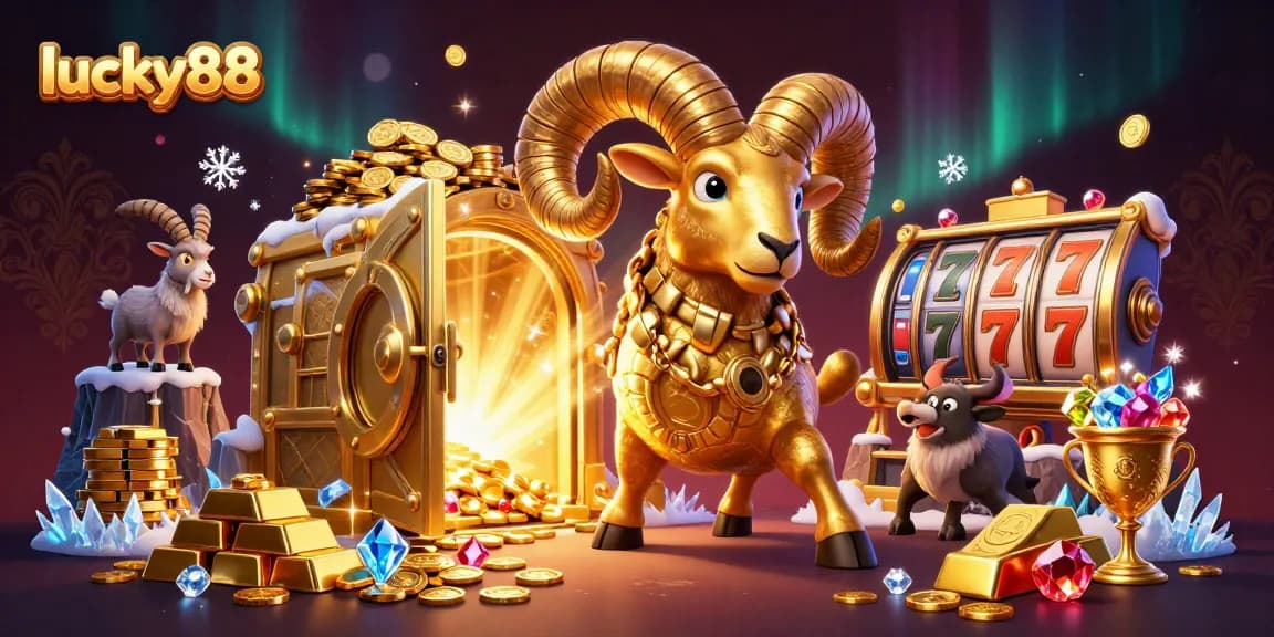 Engage with the lucky88 slot experience, featuring vibrant 3D elements and a golden ram charging through riches.