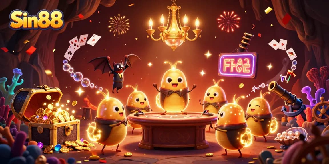 Experience thrilling jackpots at Sin88's vibrant 3D casino scene with gold coins and colorful games.