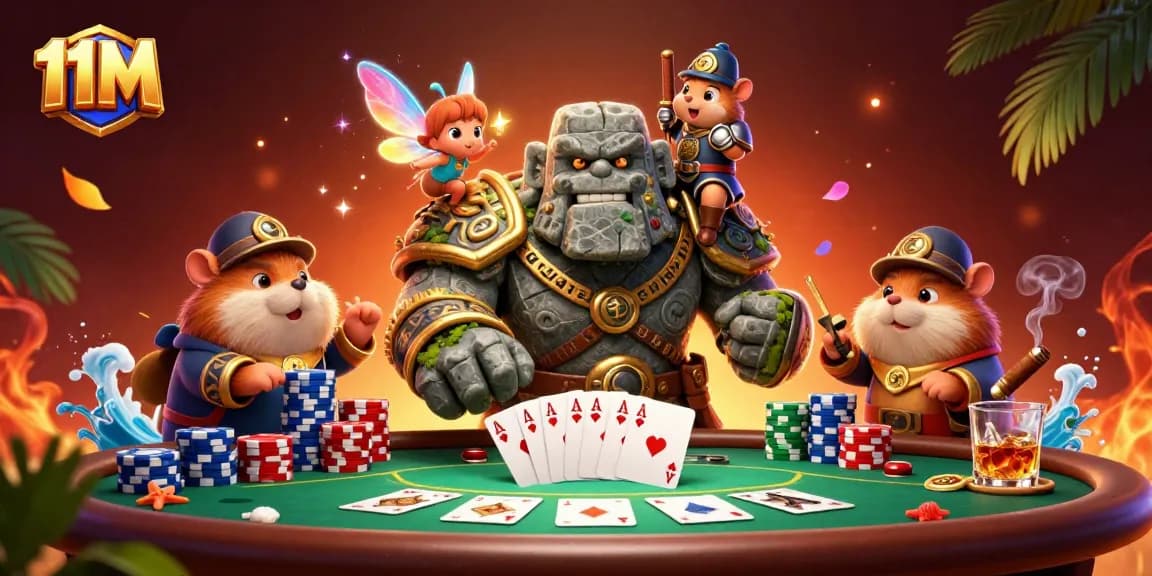 Play poker with 11M themed characters in an enchanted casino scene full of excitement.