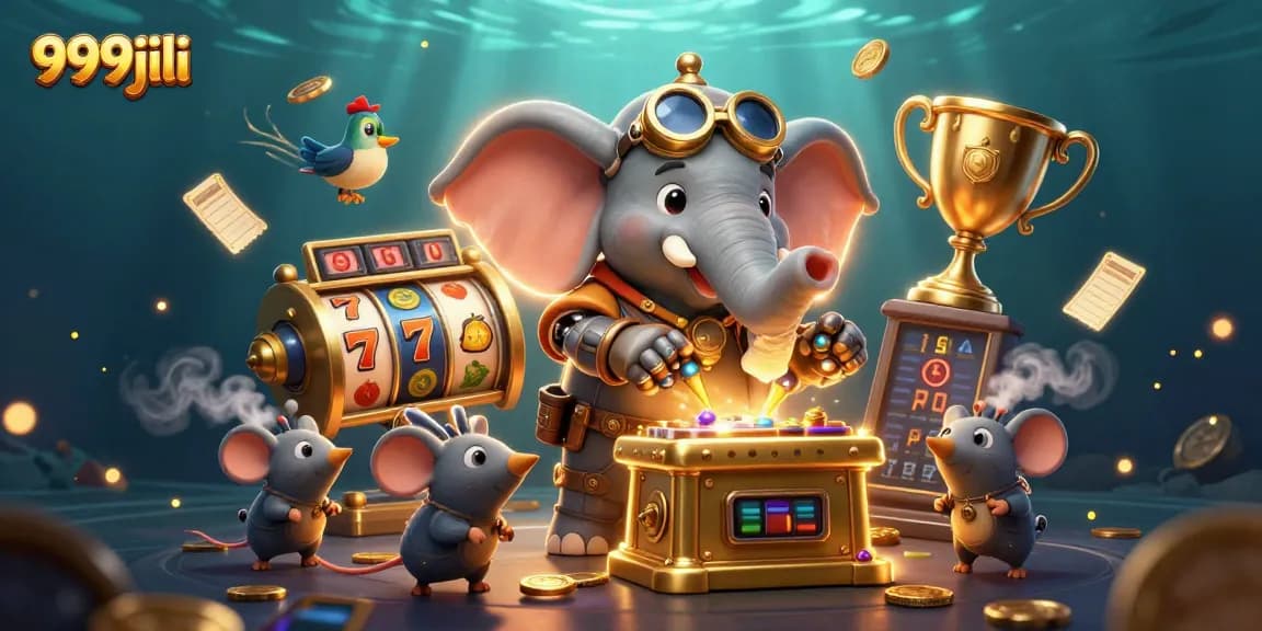 Engage with thrilling slot reels on 999jili through an animated 3D scene of gambling excitement.
