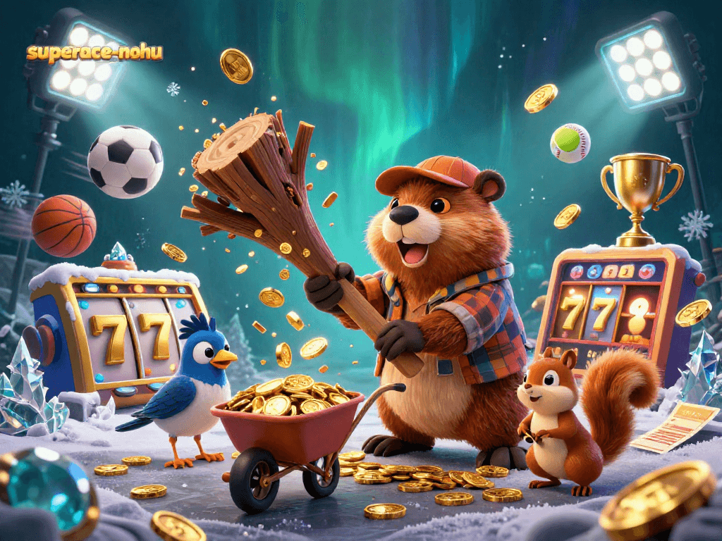 Experience thrilling gameplay with superace-nohu, where cartoon characters celebrate rewards amidst golden coins and gaming elements.