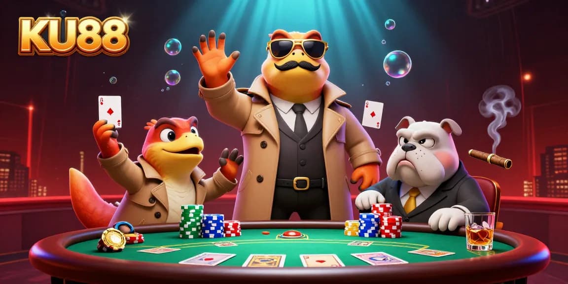 Experience thrilling wins at KU88 Casino with animated raptors sneaking into a VIP lounge.