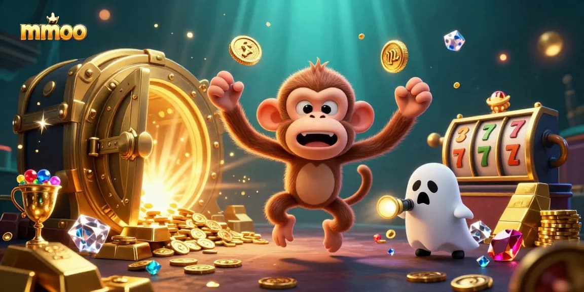 mmoo showcases a ghostly monkey juggling golden chips and coins in a haunted casino