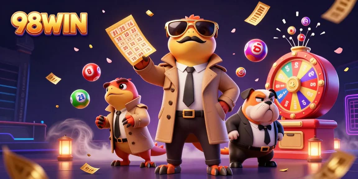 Engage with 98WIN casino gaming as cartoon raptors humorously sneak into a VIP lounge.