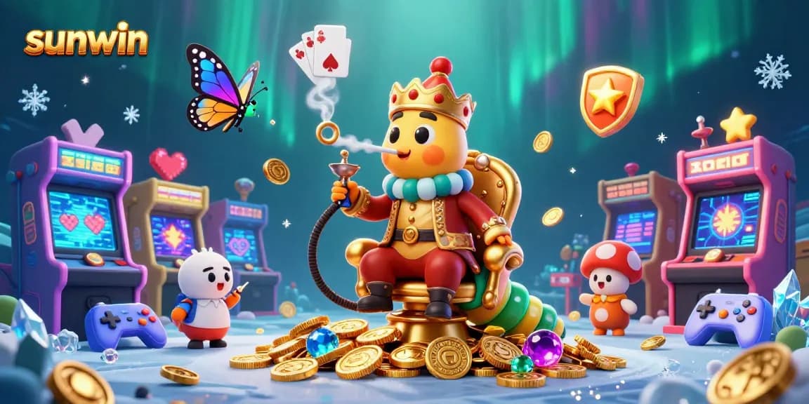 Experience sunwin's vibrant casino atmosphere with a unique digital art scene blending characters and gaming elements.
