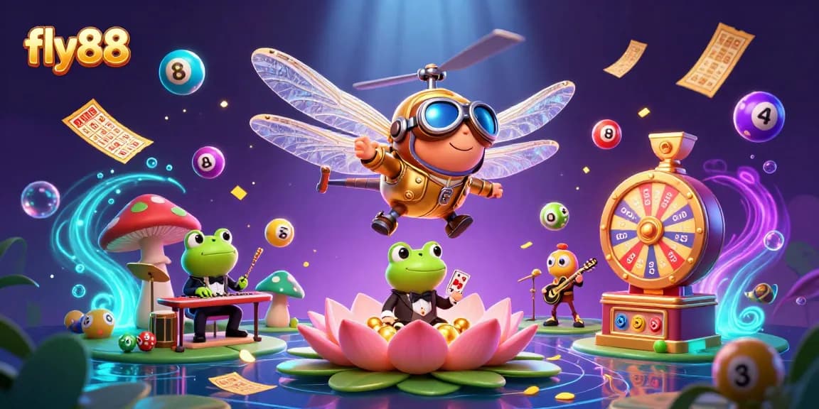 Experience exciting wins at fly88 with a vibrant scene of animated casino characters and games.