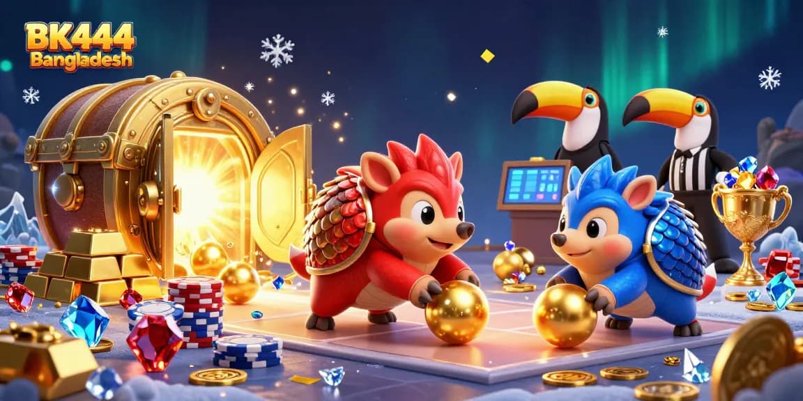 Engage with exciting gaming thrills at BK444 Bangladesh featuring vibrant pangolins in a dynamic gambling scene.