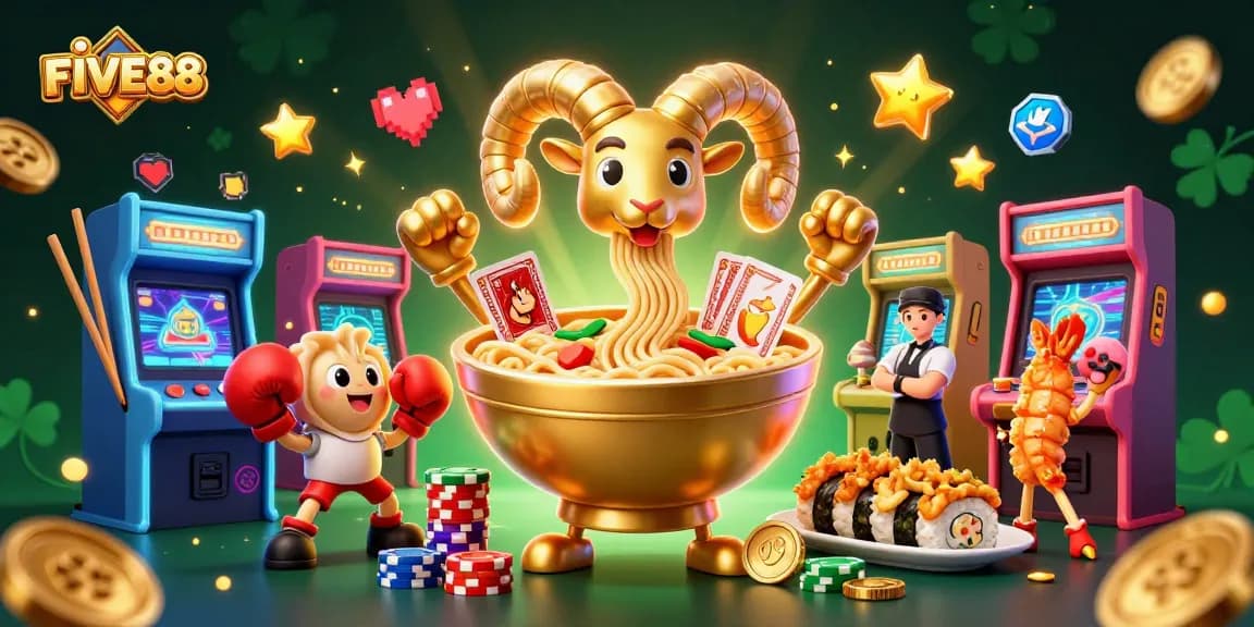 Engage with FIVE88's vibrant casino universe featuring unique 3D characters and rich gaming elements.