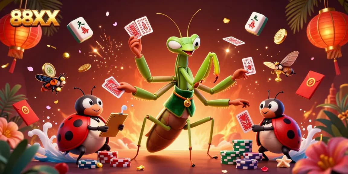 88XX casino players enjoy vibrant games in a rich 3D illustration with colorful elements.