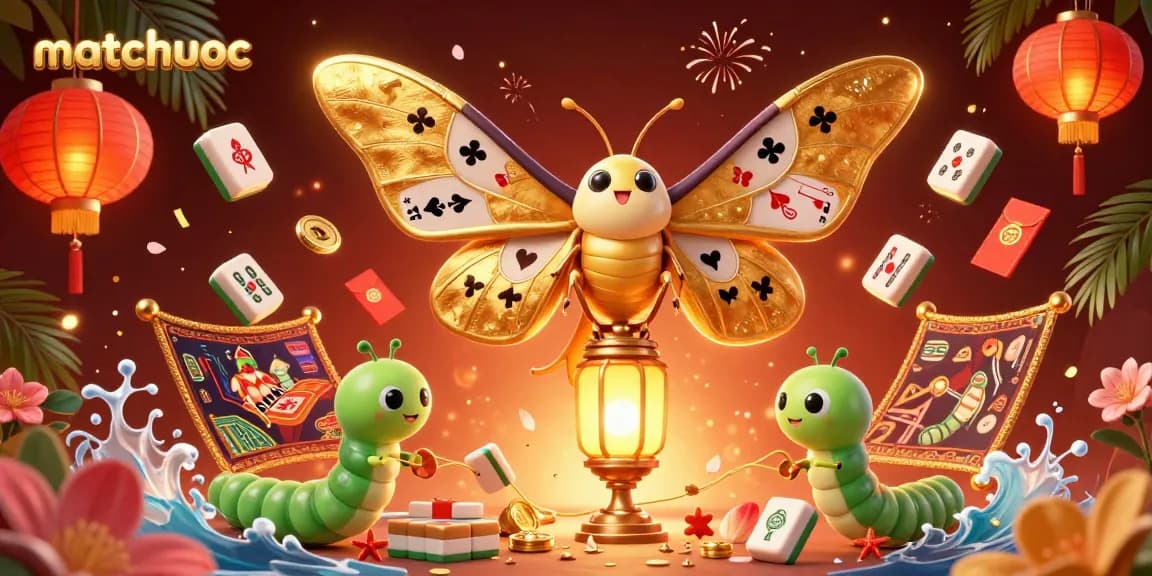 Experience matchuoc with a vibrant 3D casino scene filled with golden card suits and joyful elements.