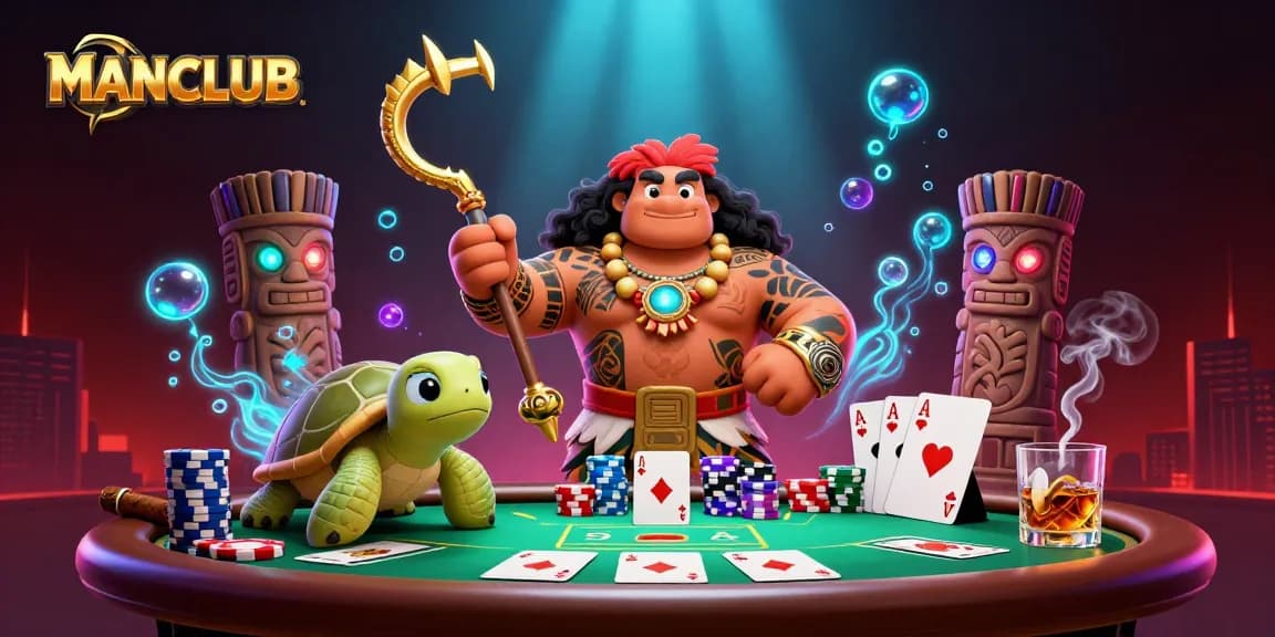 Experience the excitement of MANCLUB with dynamic gambling action featuring poker chips and a colorful casino atmosphere.