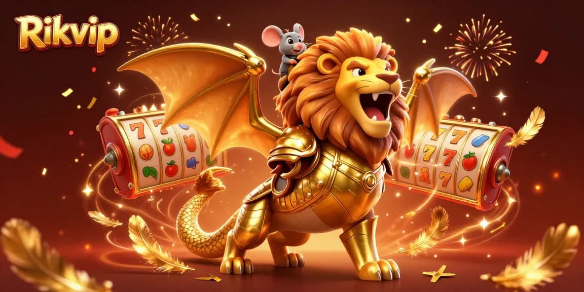 Experience the excitement of Rikvip's vibrant gaming world with a dynamic 3D character illustration.