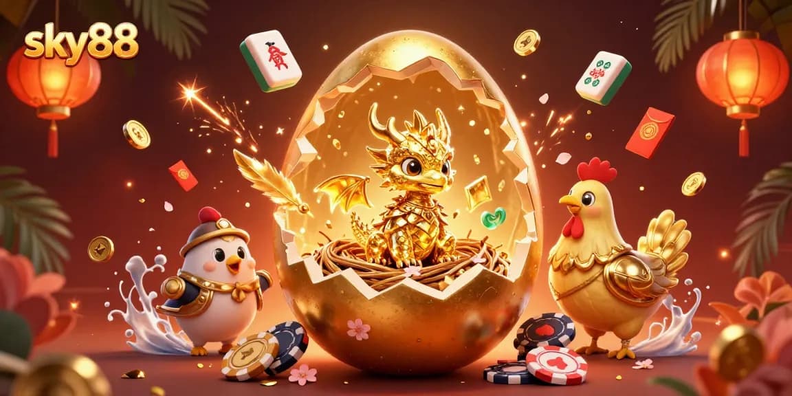 Engage with spectacular sky88 gaming visuals featuring a golden dragon and poker chips.