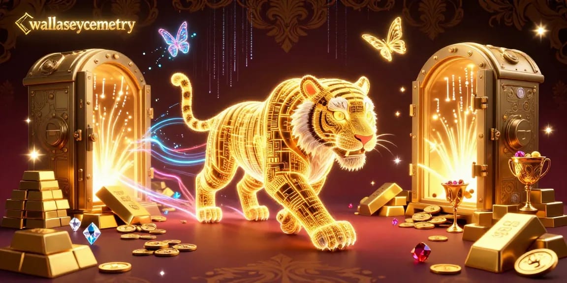 Experience the thrill of wallaseycemetery with a vibrant casino scene featuring a golden tiger and treasures.