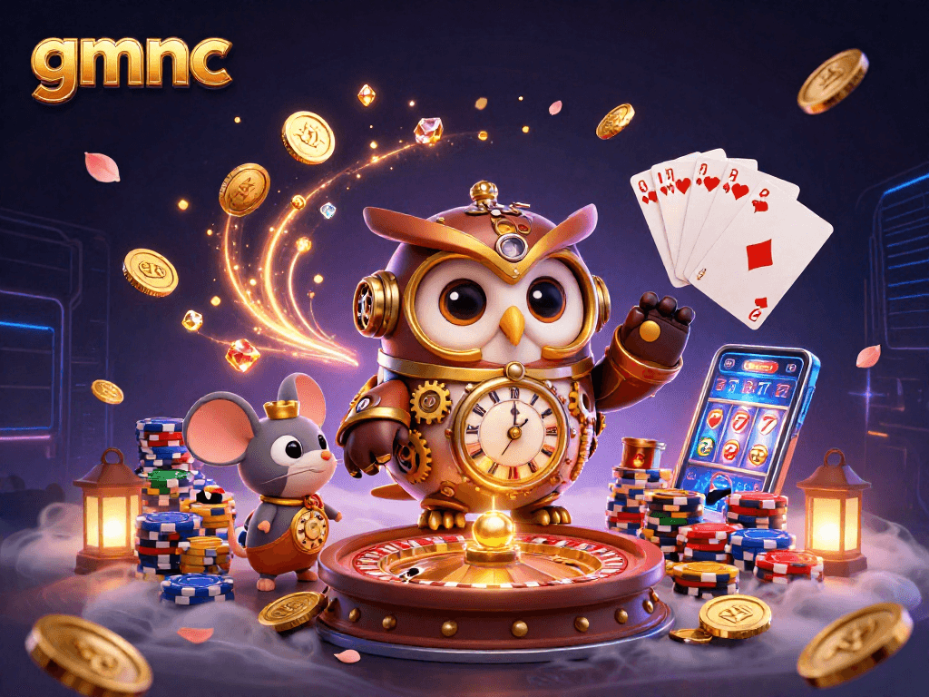 Experience gmnc's gaming world with the adventure of a time-traveling owl, rich in vibrant casino elements.