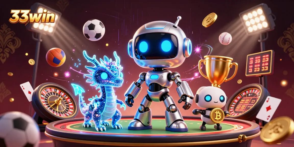 Experience thrilling gaming at 33win, featuring vibrant casino scenes with high-stakes action.