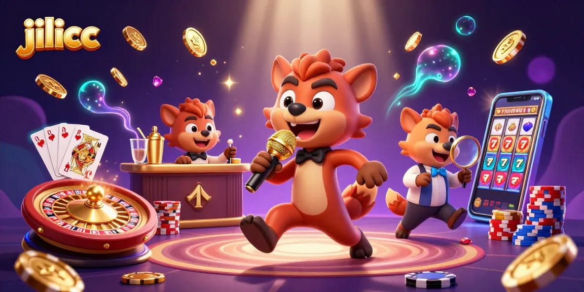Experience lively entertainment at jilicc with hyenas running a casino, cocktails, and golden wins.