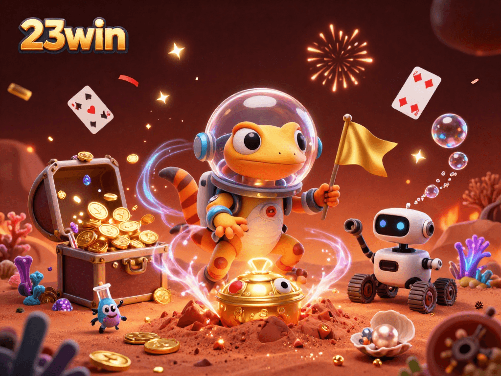 Experience the thrill of 23win as Martian gecko uncovers a golden casino amidst excitement and wealth.