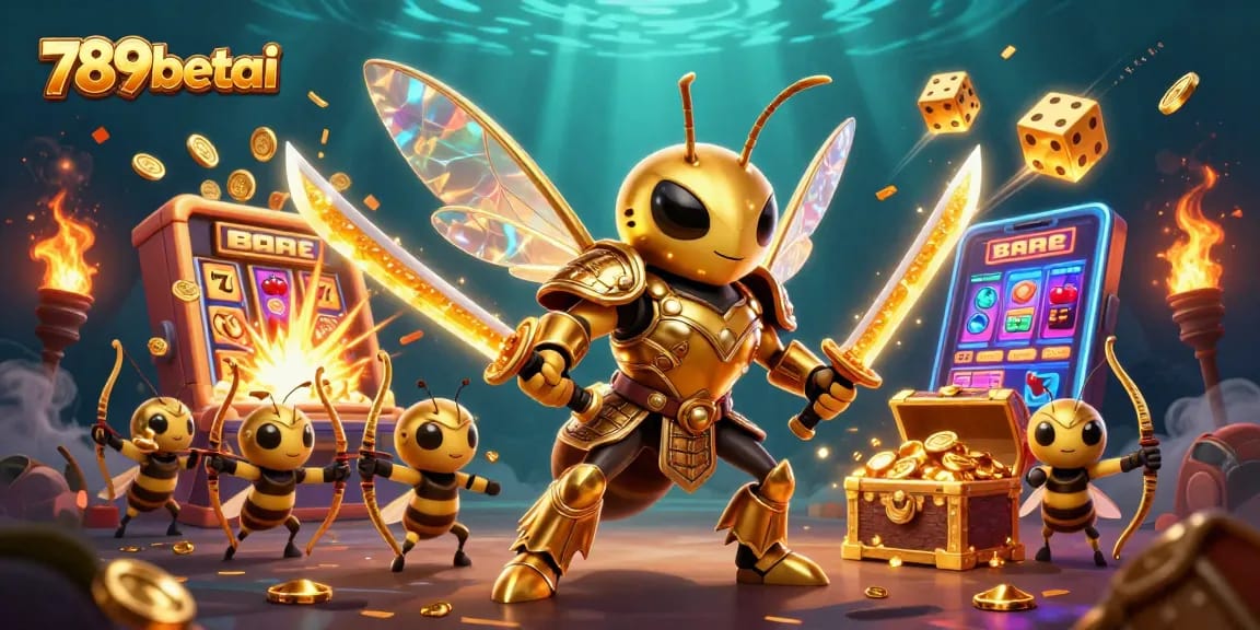 Experience the excitement of 789betai with a heroic illustration featuring samurai hornets in a vibrant online casino.