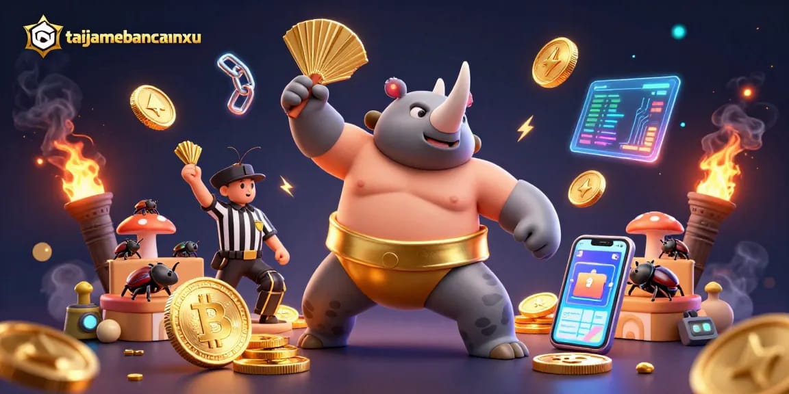 Watch the taigamebancaanxu beetle champion stomp and scatter coins in a vibrant casino scene.