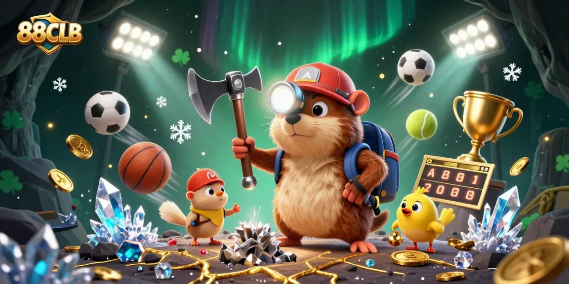 Experience thrilling gaming at 88CLB with a vibrant illustration capturing sports and casino excitement.