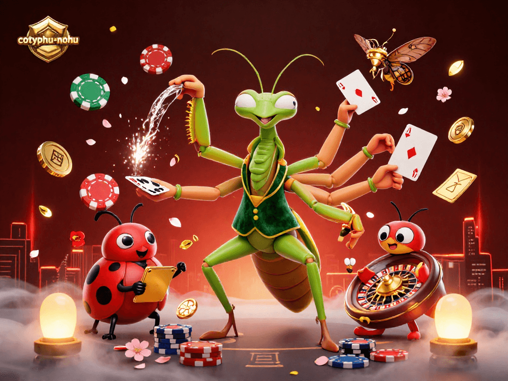 Engage in cotyphu-nohu with fun elements including a giant mantis card sharp and ladybug pit boss.