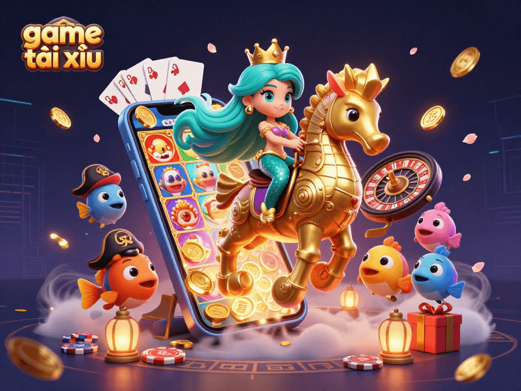 Engage in the excitement of game tài xỉu with a vibrant scene depicting a mermaid princess and captivating casino elements.