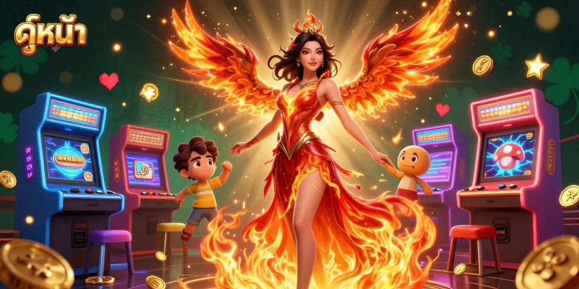 Engage in ดูหนัง with stunning visuals featuring a fiery Asian woman amidst vibrant casino elements.