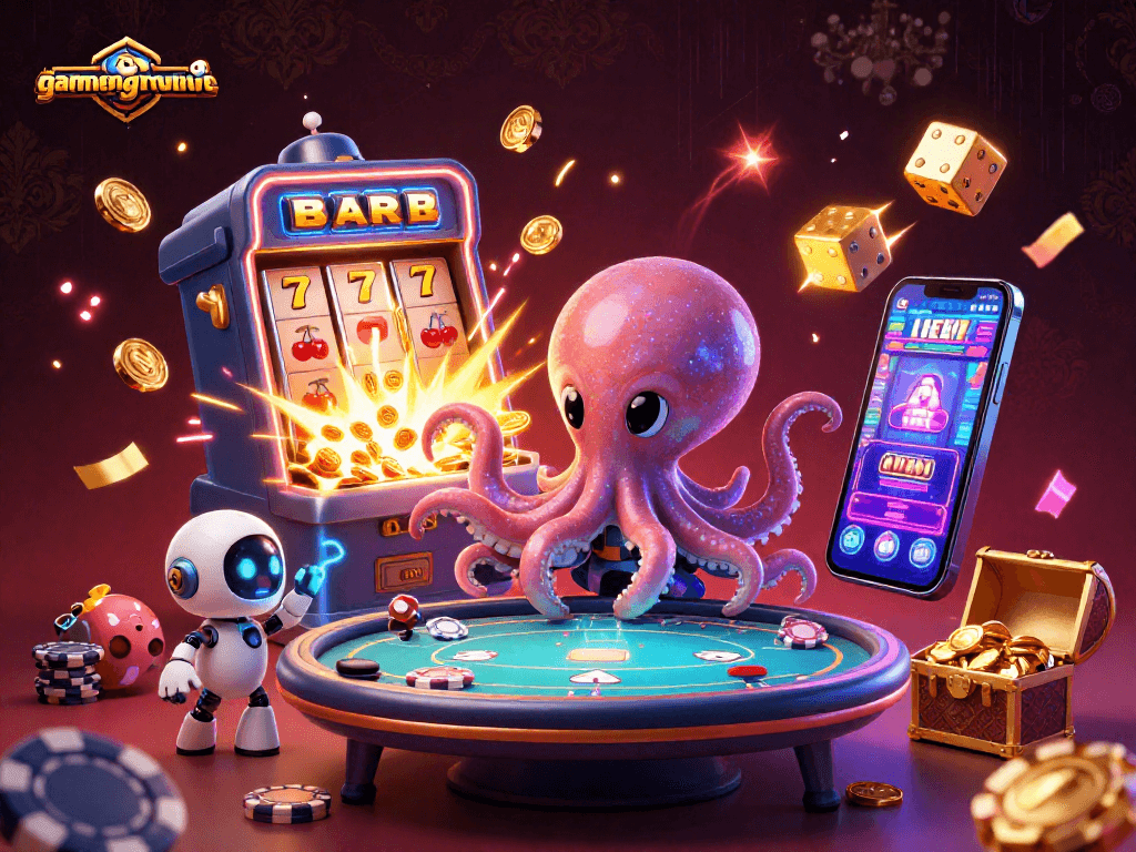 Experience thrilling gameplay at gamenongtraivuive with a vibrant 3D octopus hosting an exciting poker session.