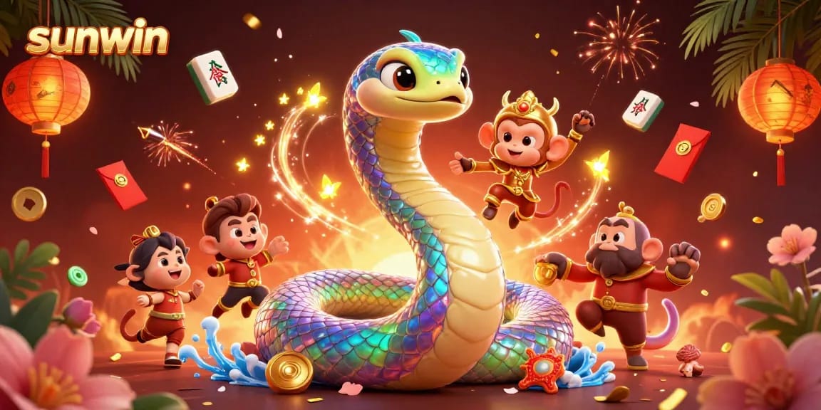 Experience thrilling gaming action with sunwin's vibrant 3D casino illustration featuring magical characters and elements.