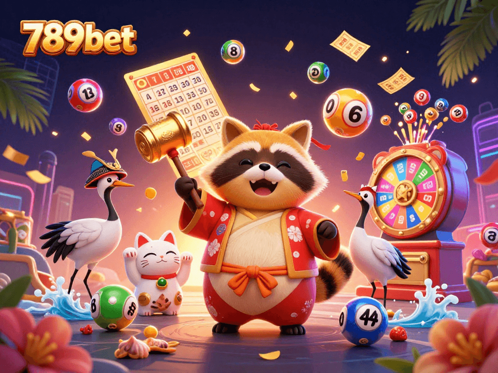 Join the thrilling world of 789bet with a vibrant 3D scene full of exciting gambling elements and cheerful characters.