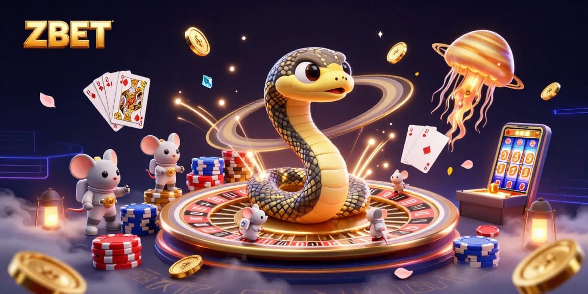 Experience thrilling bets at ZBET with a cosmic casino scene featuring vibrant characters and dynamic elements.