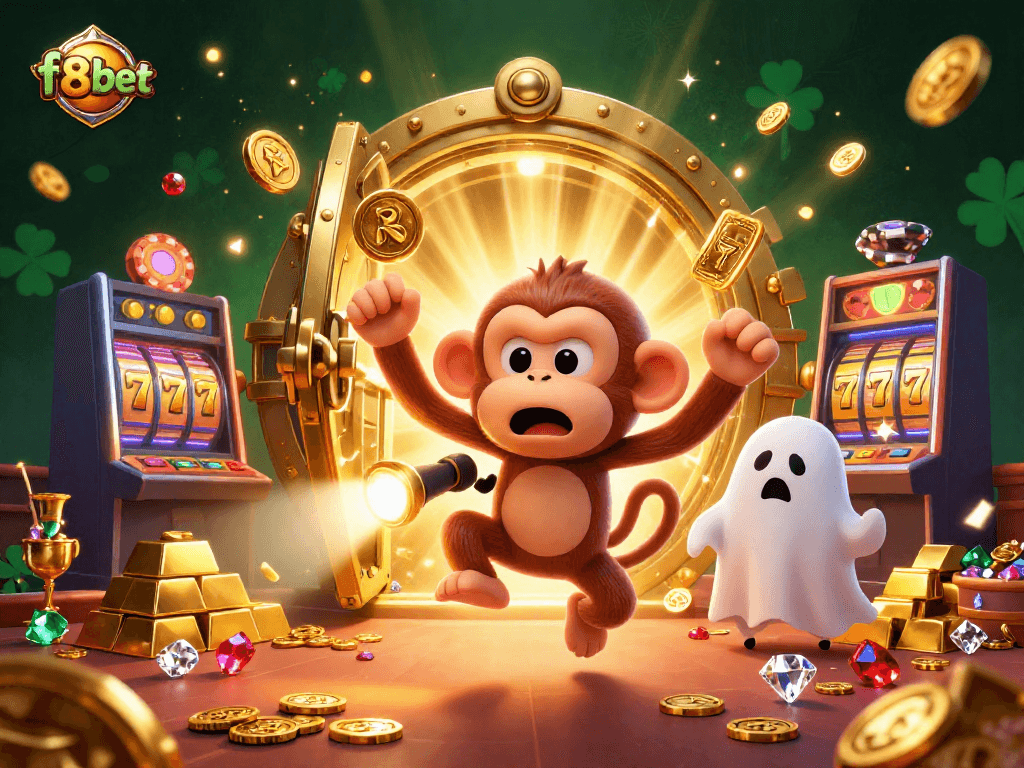 Experience the vibrant energy of f8bet's lively haunted casino featuring playful characters and abundant treasures.