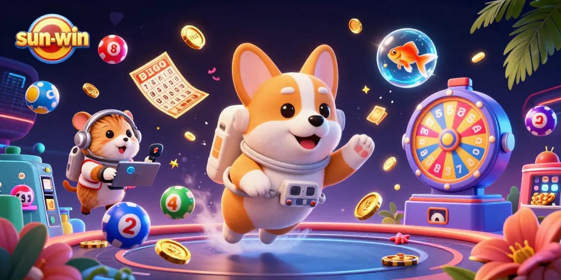 Engage in thrilling games at sun-win with playful characters in a lively casino scene