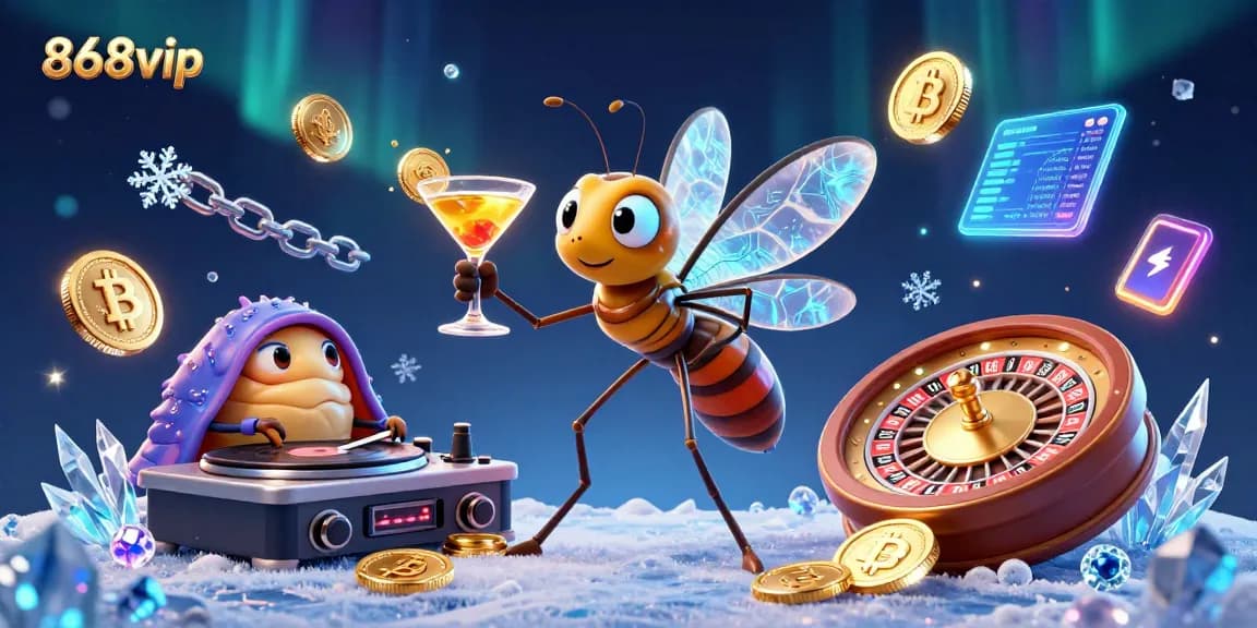 Dynamic 3D illustration showcasing 868vip casino mascot and DJ engaging in vibrant gaming elements.