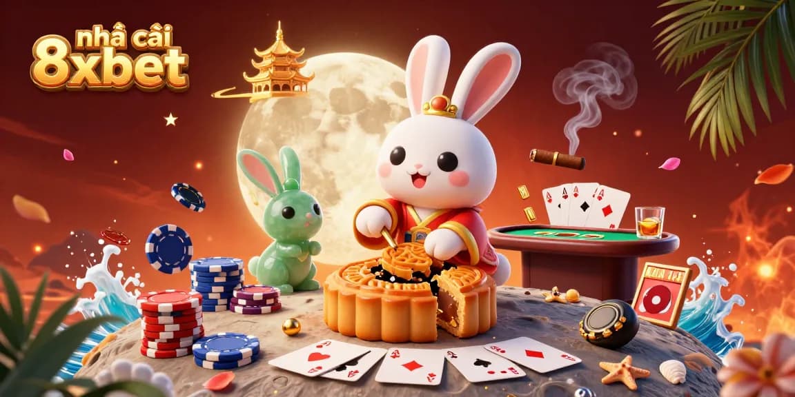 Experience excitement at nhà cái 8xbet with vibrant 3D casino illustration showcasing poker-themed gaming.