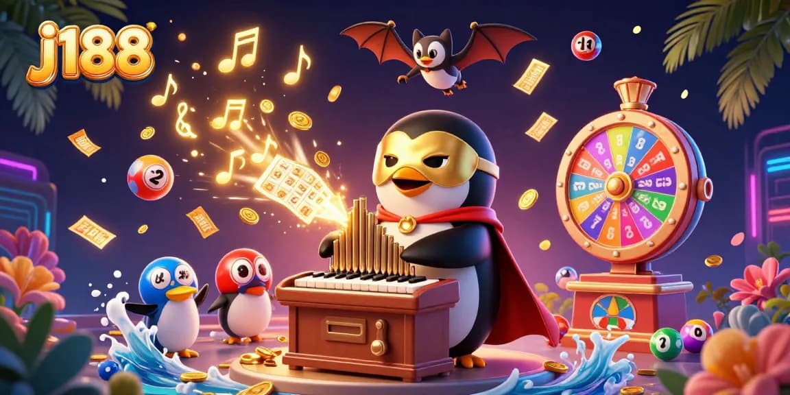 Experience thrilling j188 gameplay with dynamic lottery and casino elements in this vibrant 3D scene.