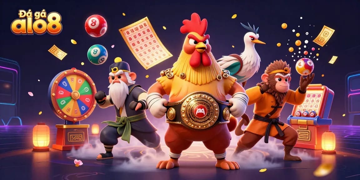 Experience thrilling cockfighting action with Đá gà alo8 as fearless roosters battle for glory amidst vibrant game elements.