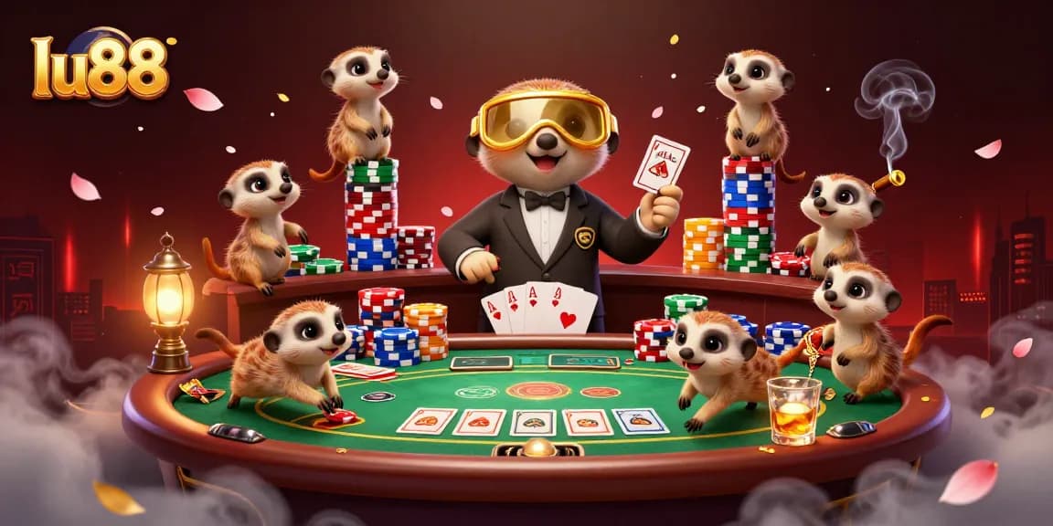 Play poker and win at lu88 with enthusiastic meerkats managing the casino atmosphere and vibrant gameplay.