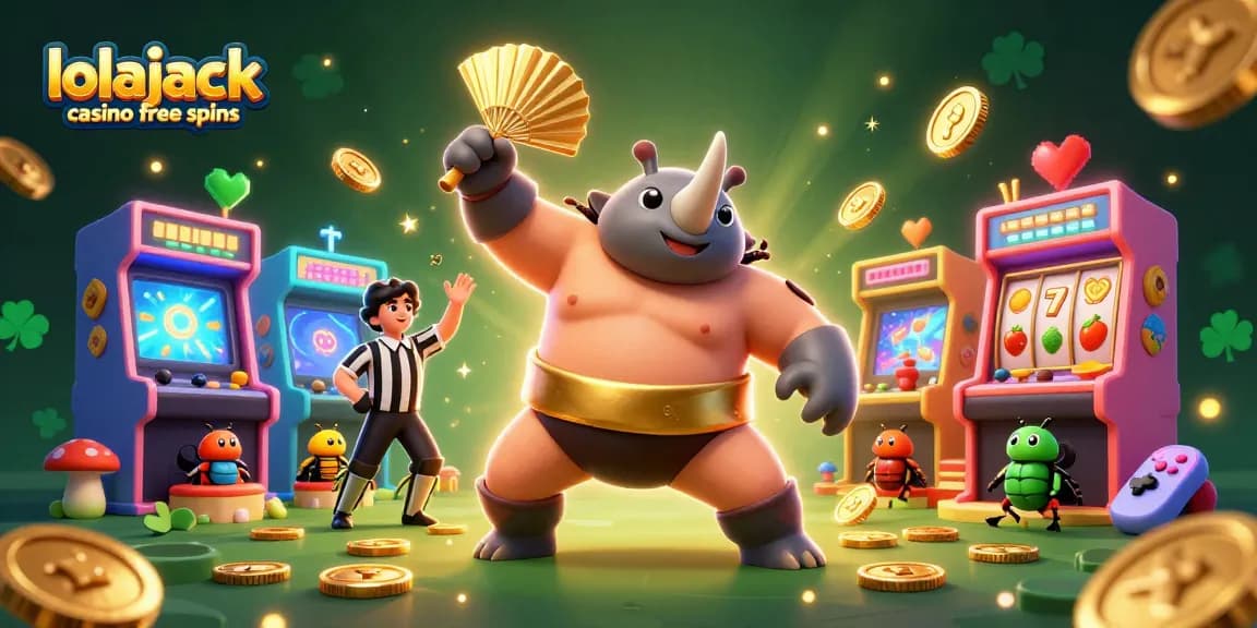 Experience exciting lolajack casino free spins with a dynamic 3D scene featuring vibrant game elements.