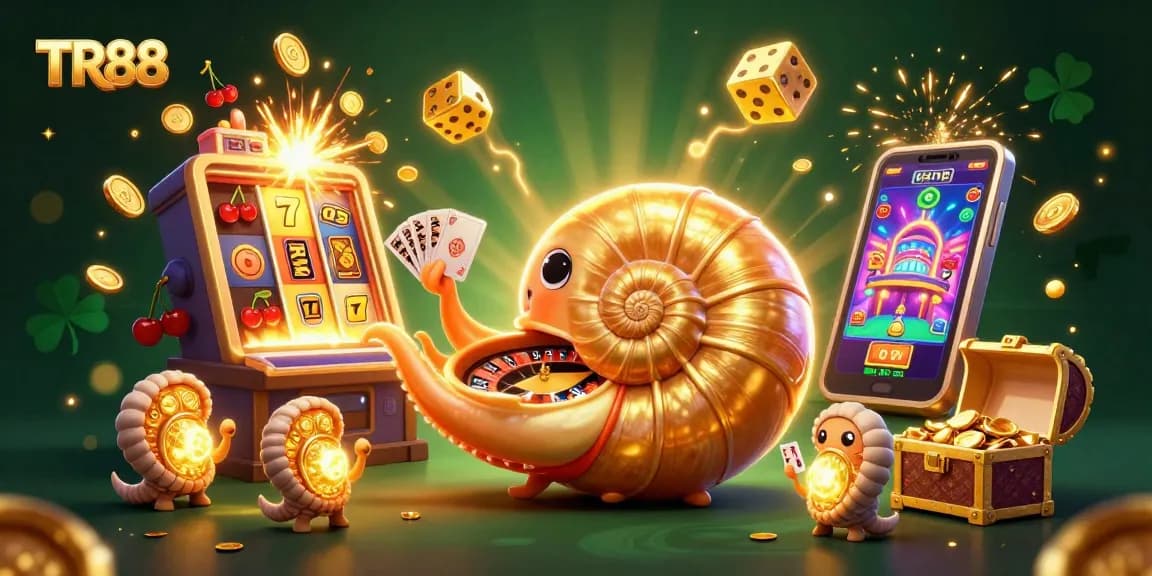 Experience the thrilling games at TR88 with a vibrant casino illustration featuring a nautilus roulette wheel.