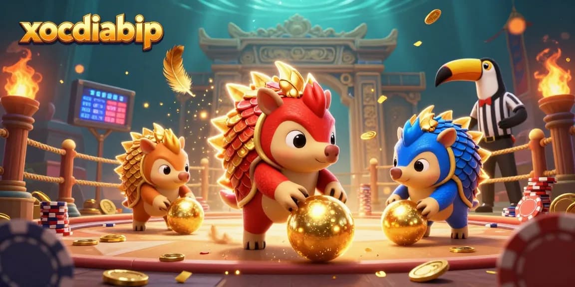xocdiabip features rival pangolins in a colorful casino scene with poker chips and vibrant decorations.