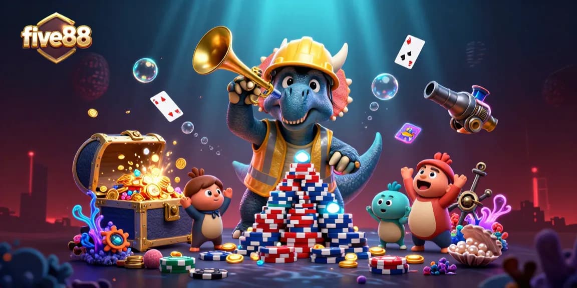 Engage in thrilling casino gameplay with five88, featuring a vibrant scene of fun and excitement.