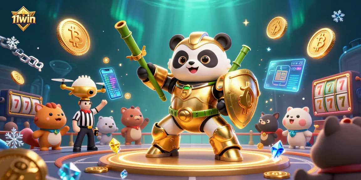 Experience thrilling gameplay with 11win's stunning 3D casino illustration featuring dynamic crypto elements.