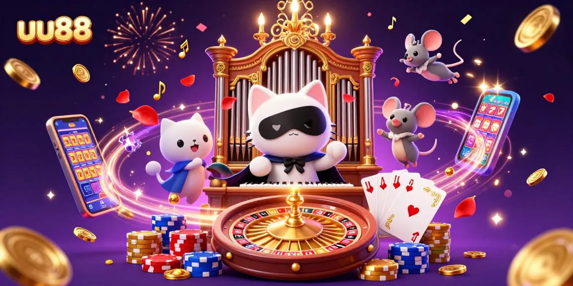uu88 offers thrilling casino fun with a phantom cat organist and a mouse acrobat.