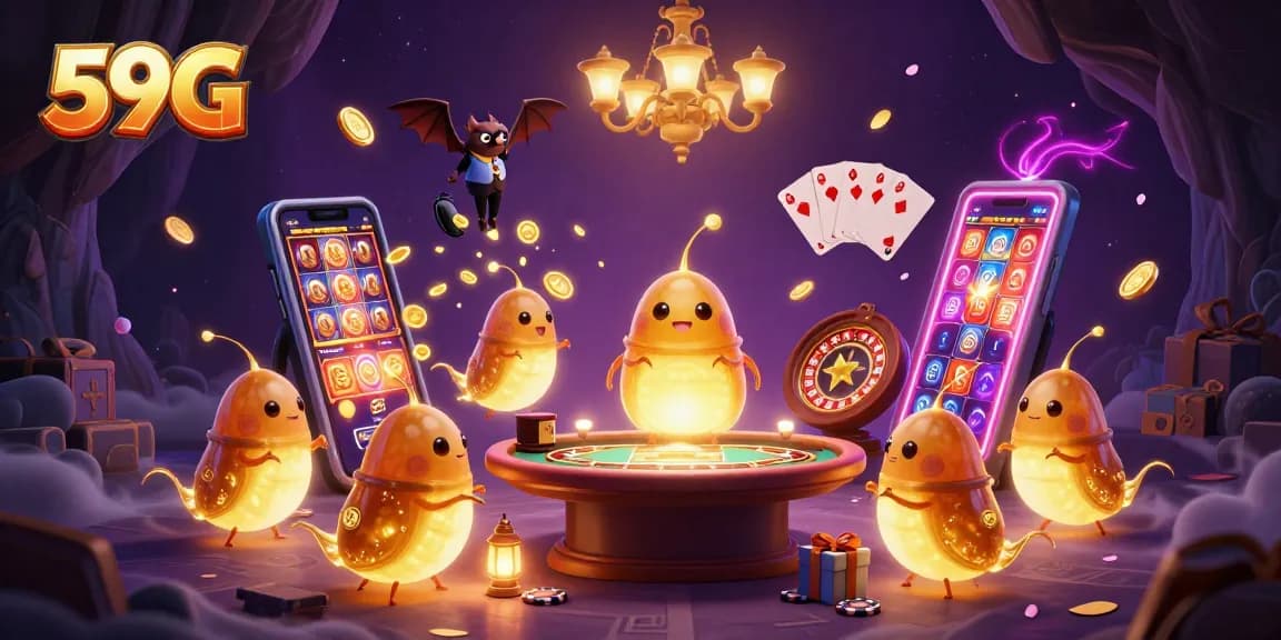 Experience the vibrant glow of 59G with casino adventures and glowing characters at the cave casino.