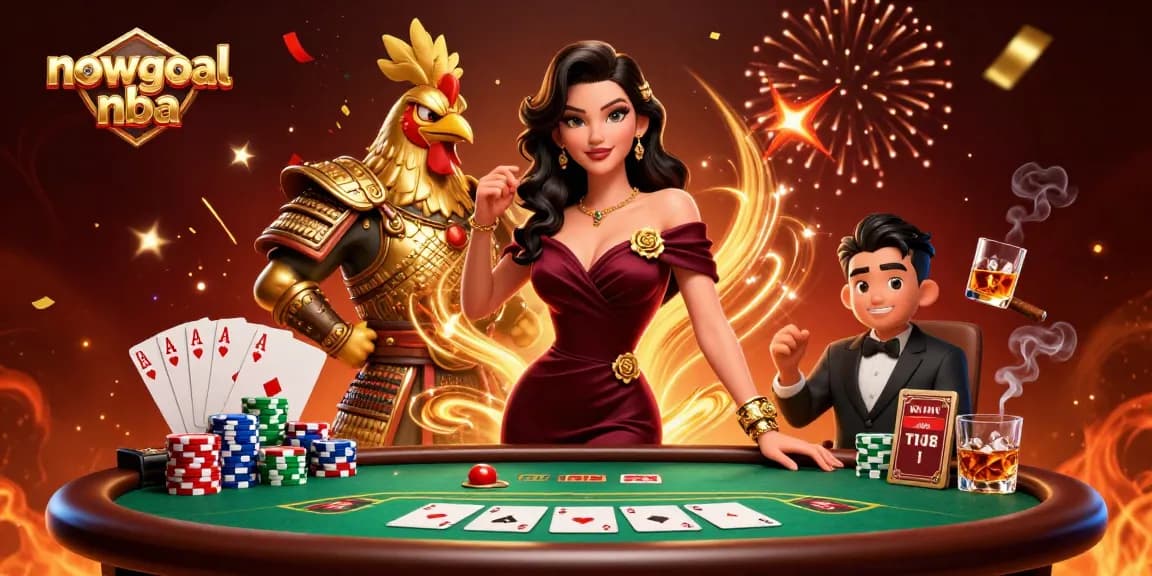 Bet on nowgoal nba with an exciting illustration of the glamorous gaming scene filled with poker elements.
