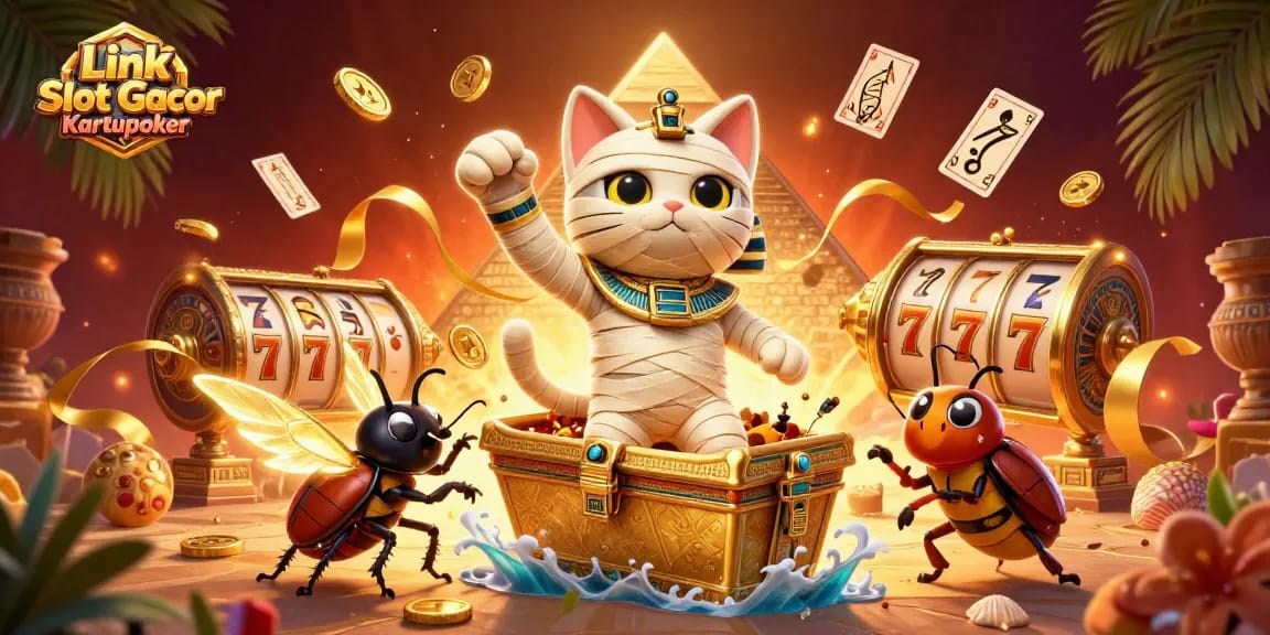 Experience the excitement with Link Slot Gacor Kartupoker featuring vibrant casino elements and engaging characters.