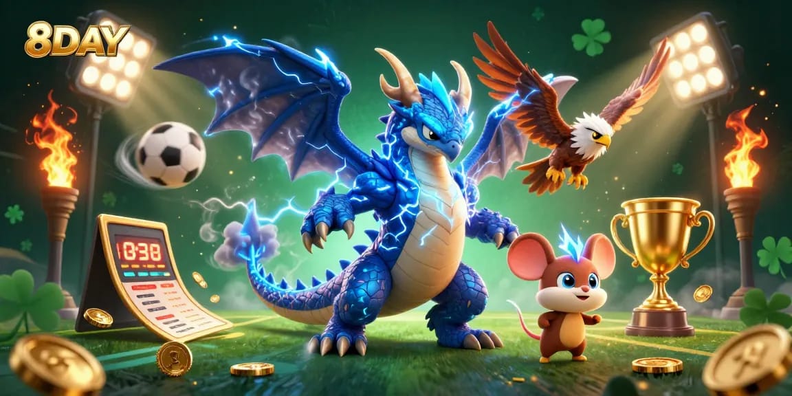 Experience exciting gameplay at 8DAY with dynamic illustrations of casino elements and thrilling action.