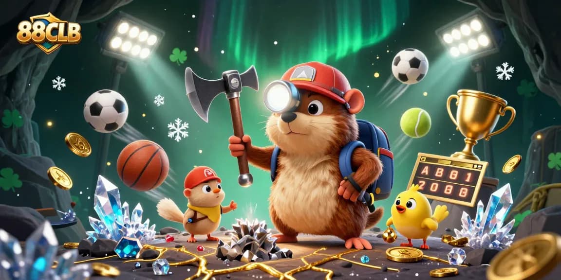 Experience thrilling gaming at 88CLB with a vibrant illustration capturing sports and casino excitement.